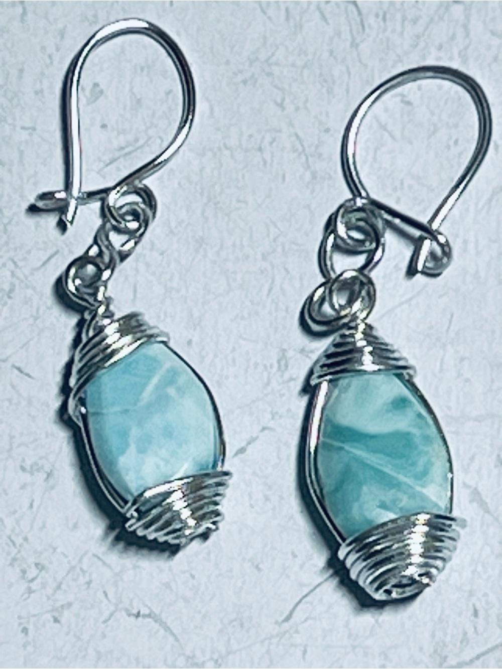 Natural Stone LARIMAR Silver Handcrafted in Dominican Republic Drop Earrings
